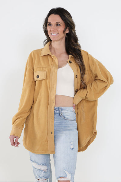 La Miel Sunset Fleece Shacket for Women in Wheat Brown