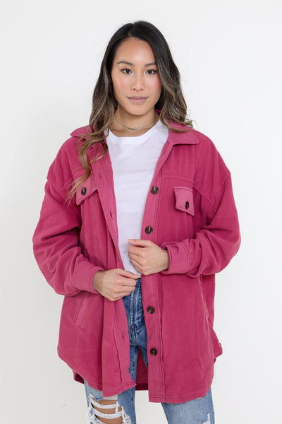 La Miel Sunset Fleece Shacket for Women in Berry Pink