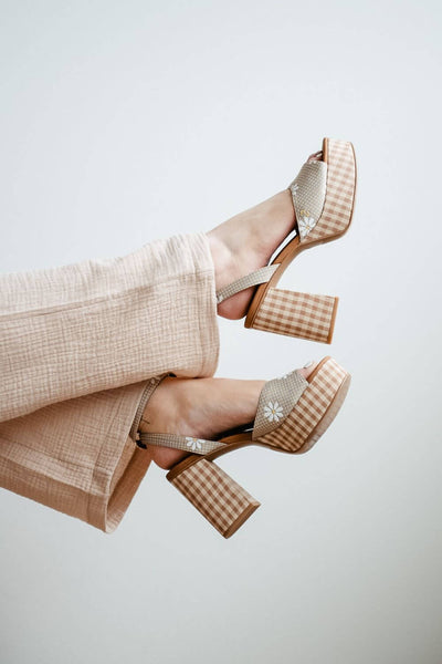 Zodiac Priya Platform Heels for Women in Yellow and Blue Plaid