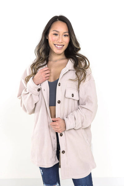La Miel Sunset Fleece Shacket for Women in Mist