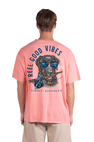 Simply Southern Men's Shirts Fish Dog T-Shirt for Men in Pink