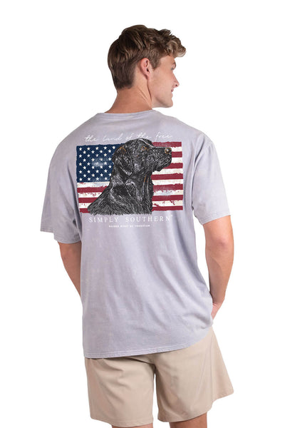 Simply Southern Mens Shirts Flag Dog T-Shirt for Men in Grey