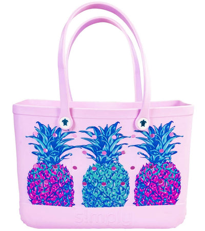 Simply Southern Pineapple Printed Large Waterproof Tote Bag in Pink