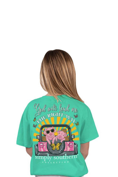 Simply Southern Youth Girls Shirts Lead Shore T-Shirt for Girls in Teal Blue