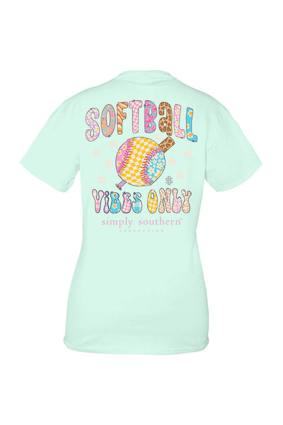 Plus Size Simply Southern Plus Size Softball Vibes T-Shirt for Women in Breeze Blue