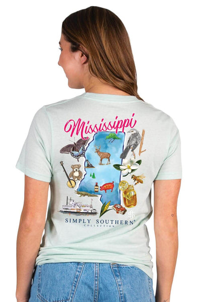 Simply Southern T Shirts Womens Mississippi T-Shirt for Women in Breeze Blue
