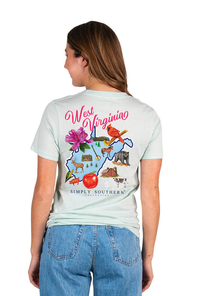 Simply Southern Women's West Virginia T-Shirt for Women in Breeze Blue