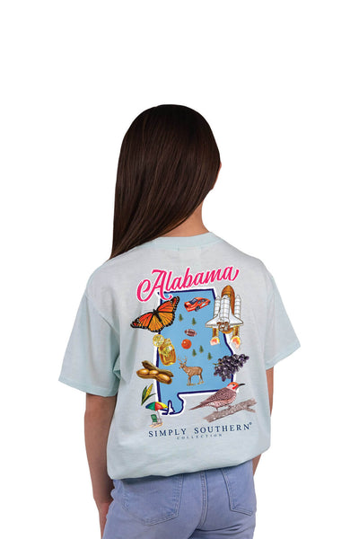 Youth Simply Southern Tee Alabama T-Shirt for Girls in Breeze Blue