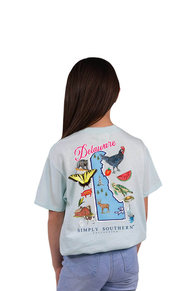Youth Simply Southern T-Shirts Simply Southern Delaware T-Shirt for Girls in Breeze Blue