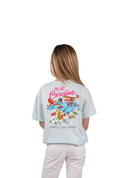 Simply Southern Youth Girls North Carolina T-Shirt for Girls in Breeze Blue