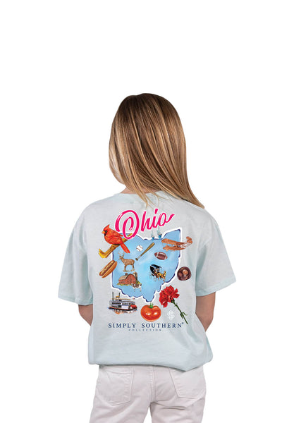 Simply Southern Youth Tee Ohio T-Shirt for Girls in Breeze Blue