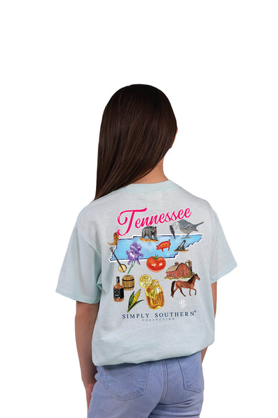 Girls Simply Southern Youth Girls T-Shirt Tennessee T-Shirt for Girls in Breeze Blue