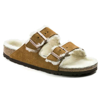 Birkenstock Arizona Shearling Suede Sandals for Women in Mink/Natural Brown