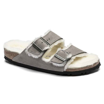 Birkenstock Arizona Shearling Suede Sandals for Women in Stone Coin Grey