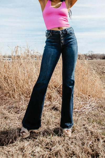 KanCan Mid-Rise Button Flare Jeans for Women