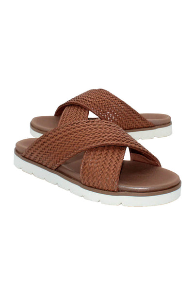 Volatile Shoes Aushan Woven Criss Cross Sandals for Women in Tan