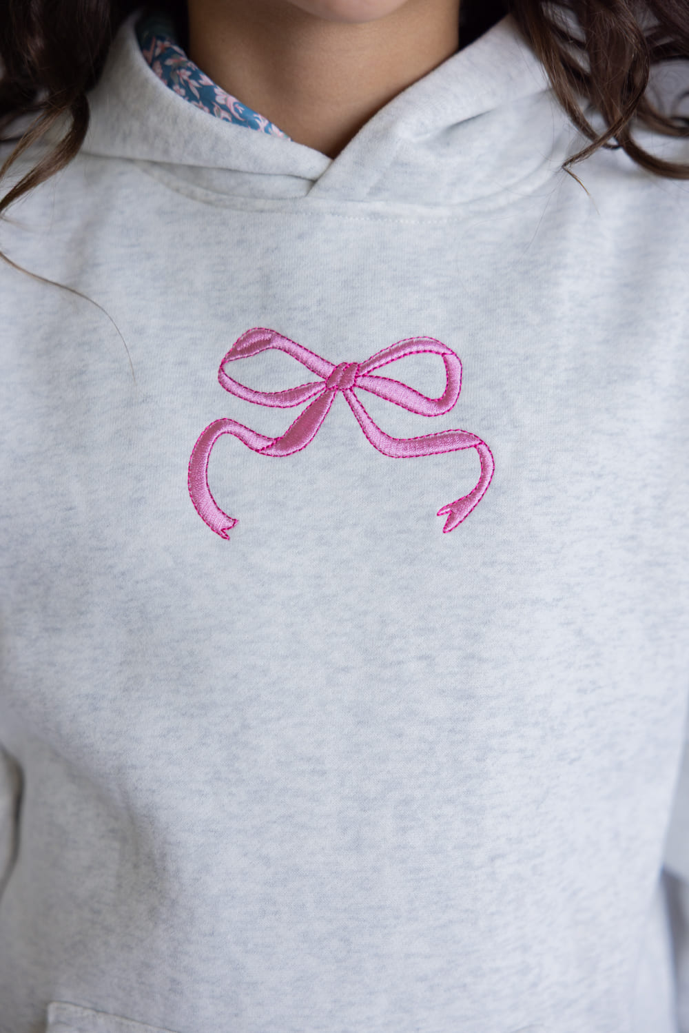 Simply Southern Youth Embroidered Dilara Bow Hoodie for Girls in Heather Grey