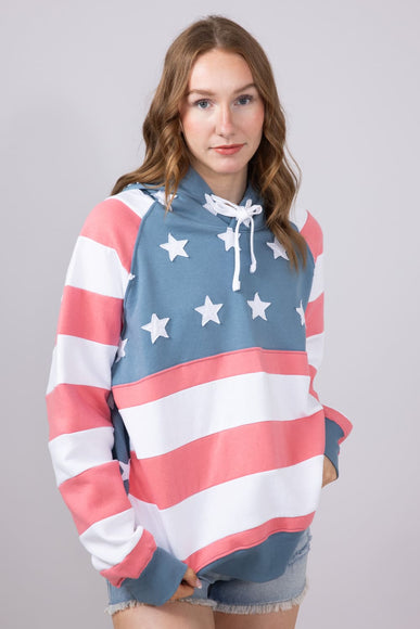 Simply Southern Womens Patched Stars & Stripes Hoodie for Women in Multi