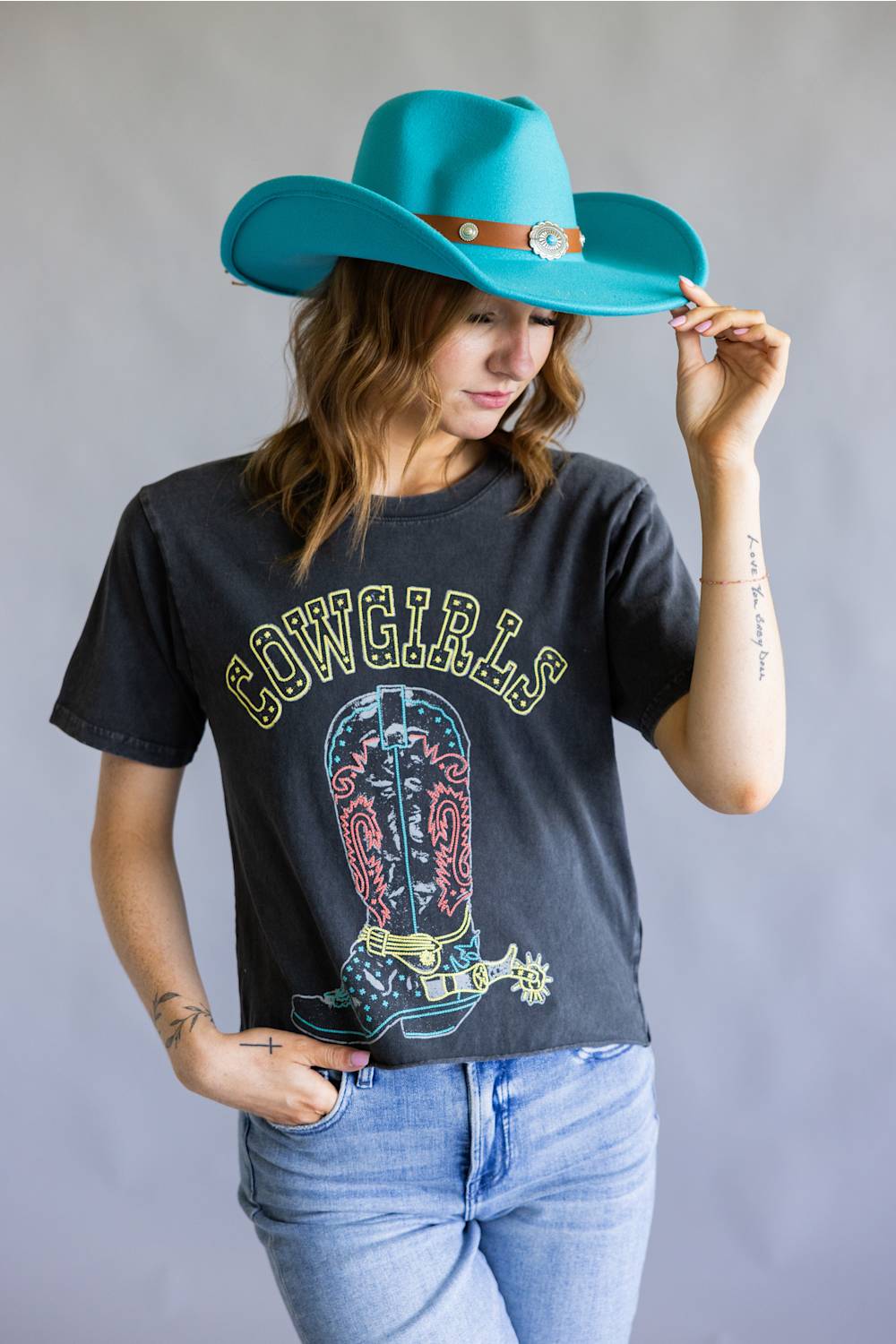 Belted Felt Cowboy Hat in Teal