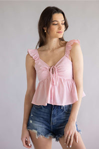 Gingham Front Tie Peplum Top for Women in Red