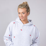 1897 Active All Over Print Cherry Embroidered Hoodie for Women in Grey