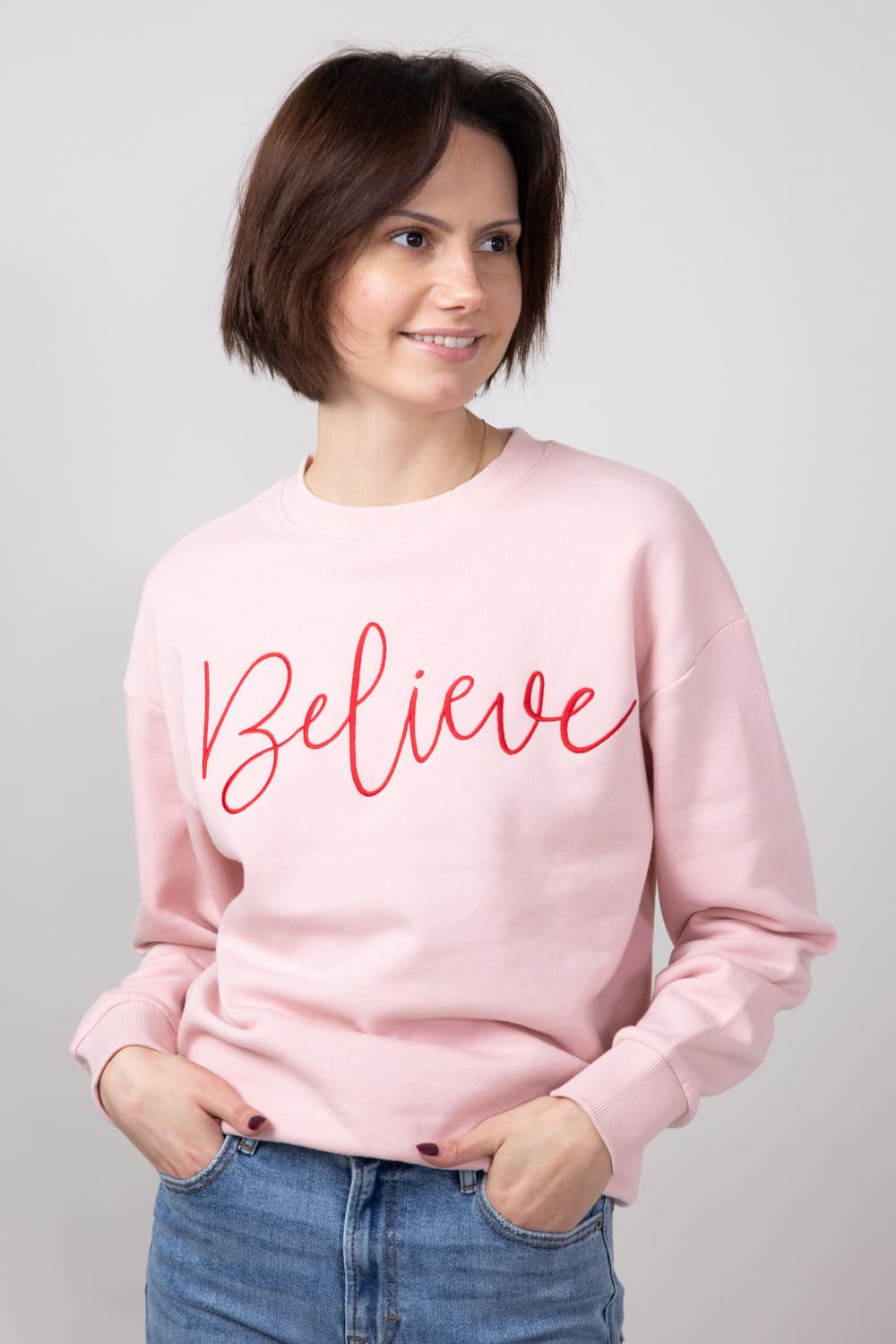 Pink fuzzy sweatshirt hotsell