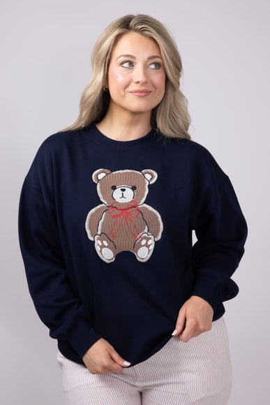 1897 Active Embroidered Big Bear Fleece Sweatshirt for Women in Navy