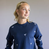 1897 Active Embroidered Bow Fleece Shorts for Women in Indigo Blue