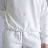 1897 Active Embroidered Bow Fleece Shorts for Women in Ivory