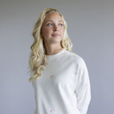 1897 Active Embroidered Bow Fleece Sweatshirt for Women in Ivory