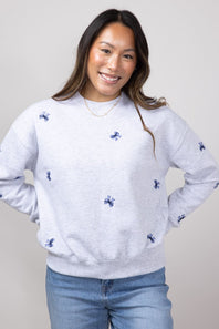 1897 Active Embroidered Bows Fleece Crewneck for Women in Ice Grey