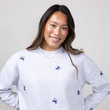 1897 Active Embroidered Bows Fleece Crewneck for Women in Ice Grey