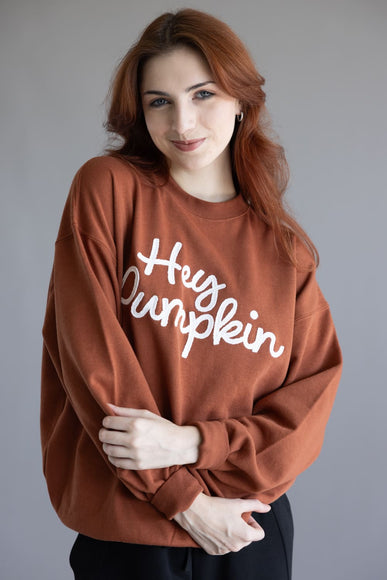 1897 Active Embroidered Hey Pumpkin Sweatshirt for Women in Rust