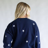 1897 Active Embroidered Star Fleece Sweatshirt for Women in Navy Blue