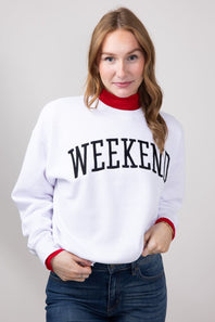 1897 Active Embroidered Weekend Fleece Crewneck for Women in White