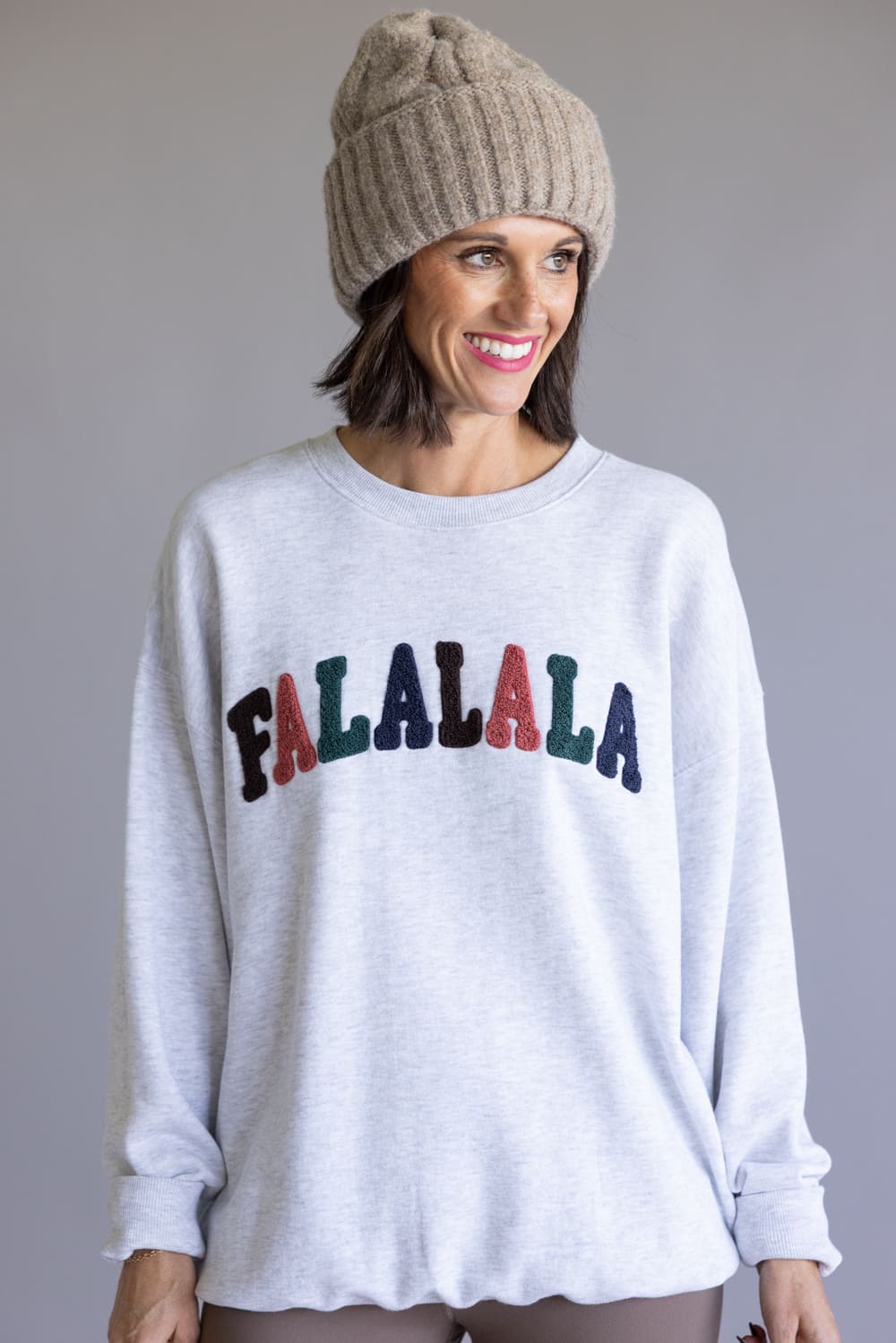 1897 Active Falalala Patch Embroidered Fleece Sweatshirt for Women in Ice Grey