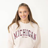 1897 Active Michigan Embroidered Sweatshirt for Women in Cream