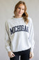 1897 Active Michigan Patch Embroidered Mock Neck Pullover for Women in Ice Grey/Navy