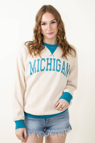 1897 Active Michigan Sweatshirt for Women in Cream/Blue 
