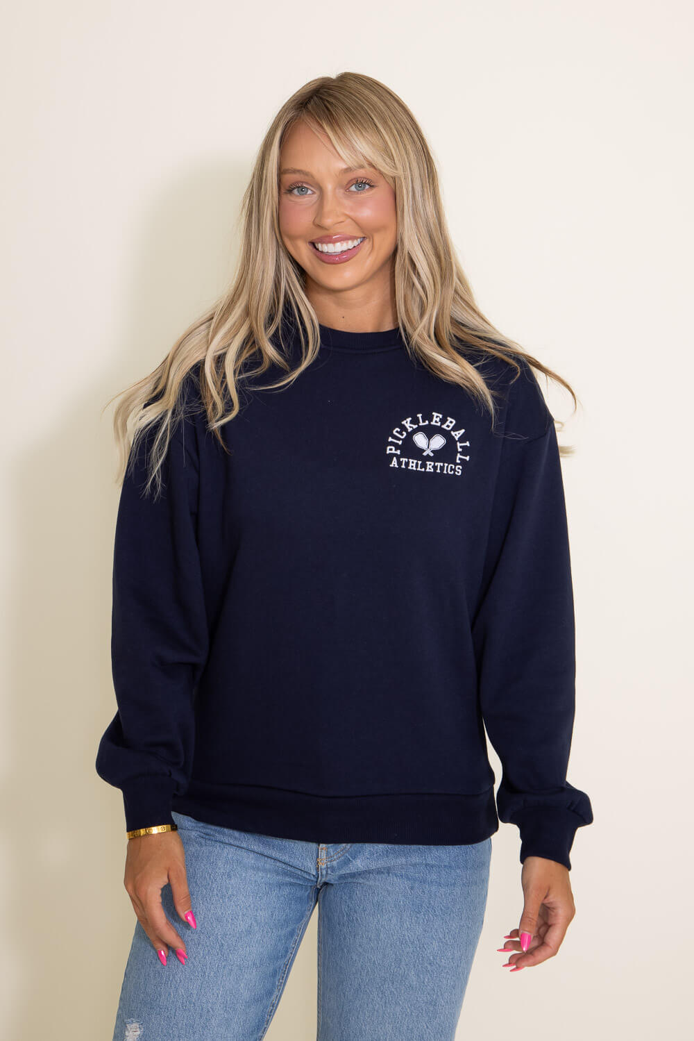 Navy crew neck sweatshirt womens sales