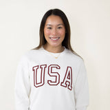 1897 Active USA Embroidered Fleece Sweatshirt for Women in Ivory