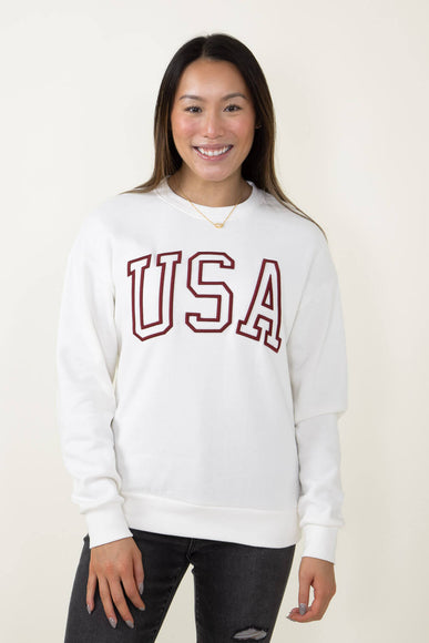 1897 Active USA Embroidered Fleece Sweatshirt for Women in Ivory