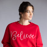 1897 Active Believe Embroidered  Fleece Sweatshirt for Women in Red
