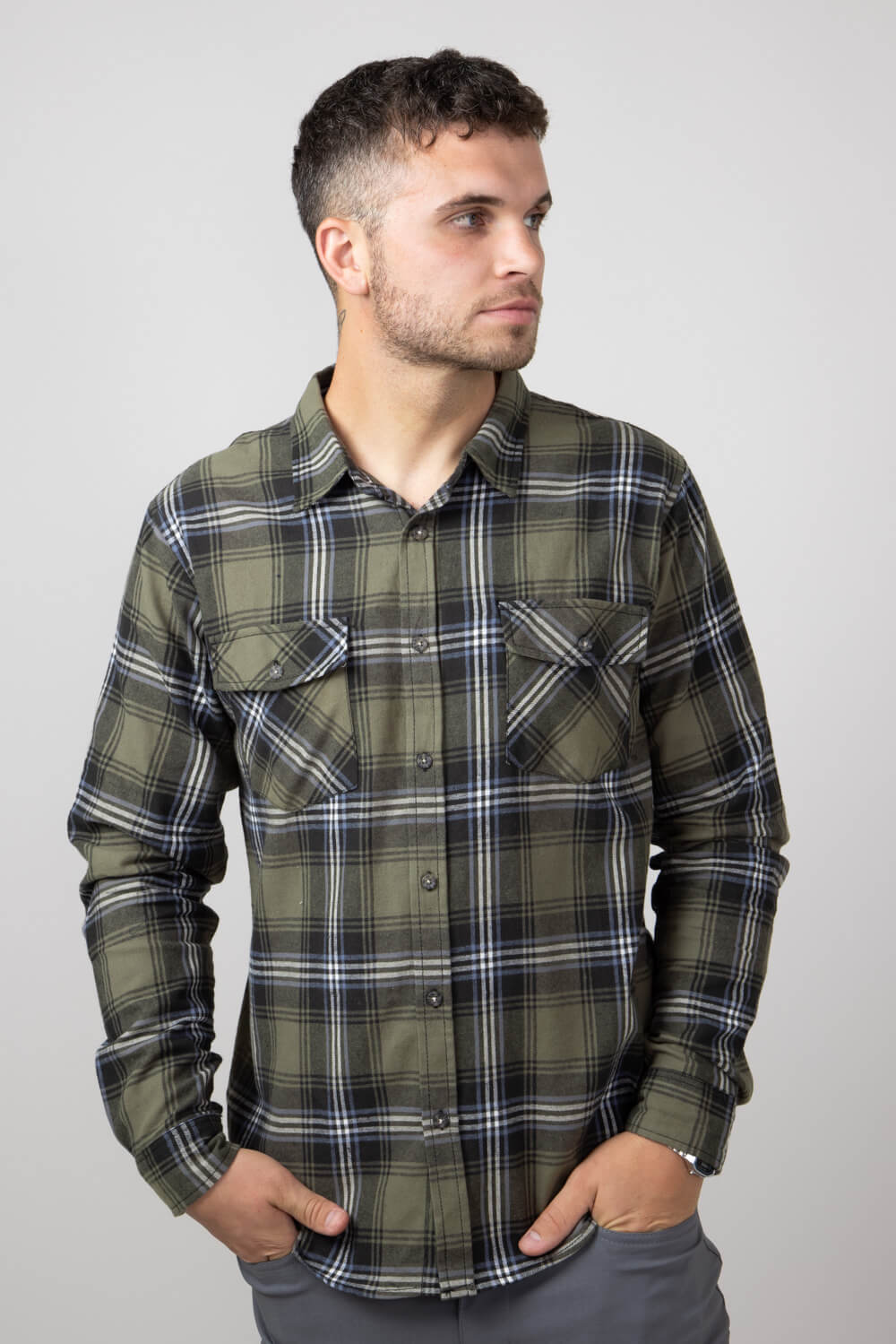 1897 Original Plaid Flannel Shirt for Men in Olive