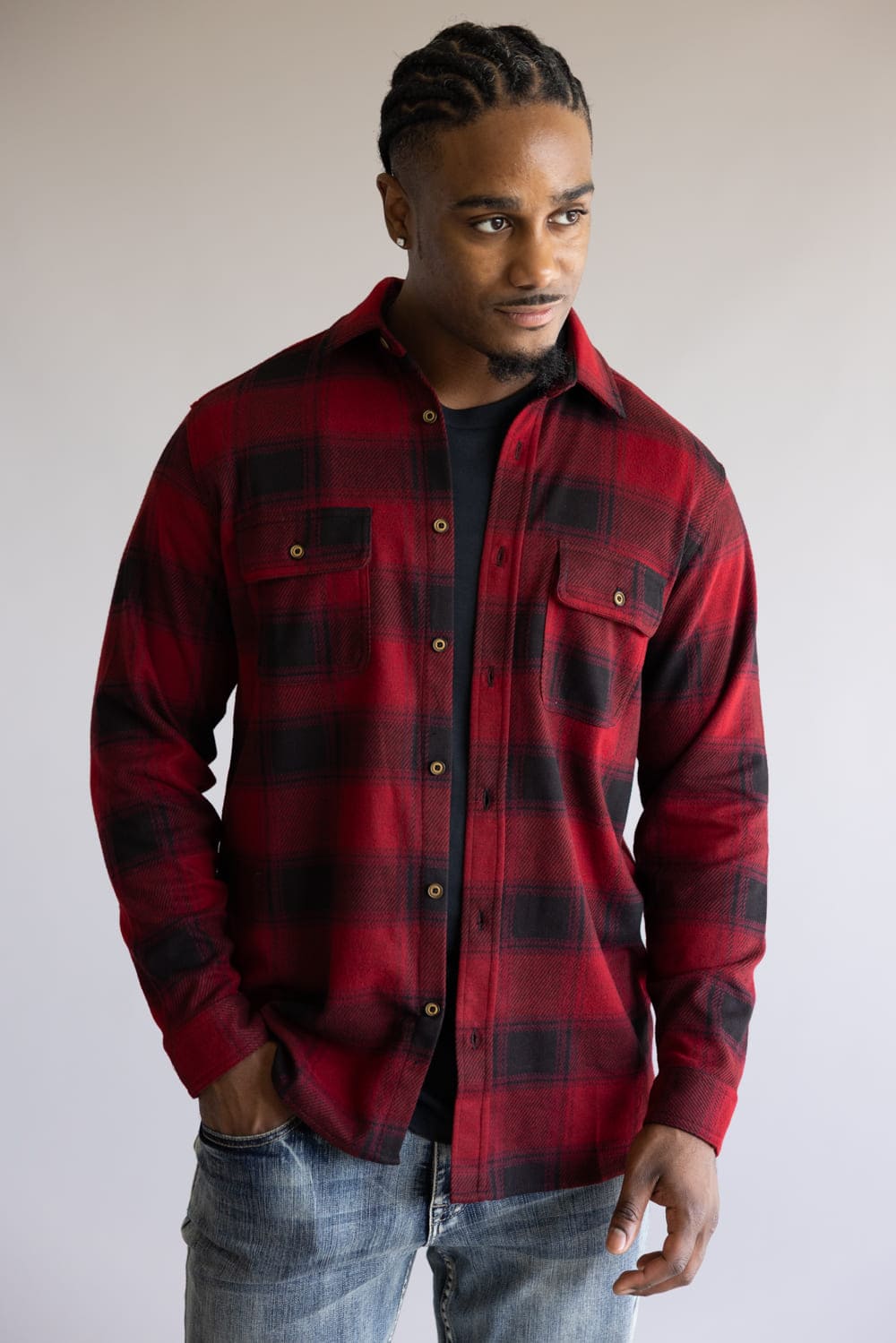 1897 Legends Stretch Flannel Shirt for Men in Red Plaid