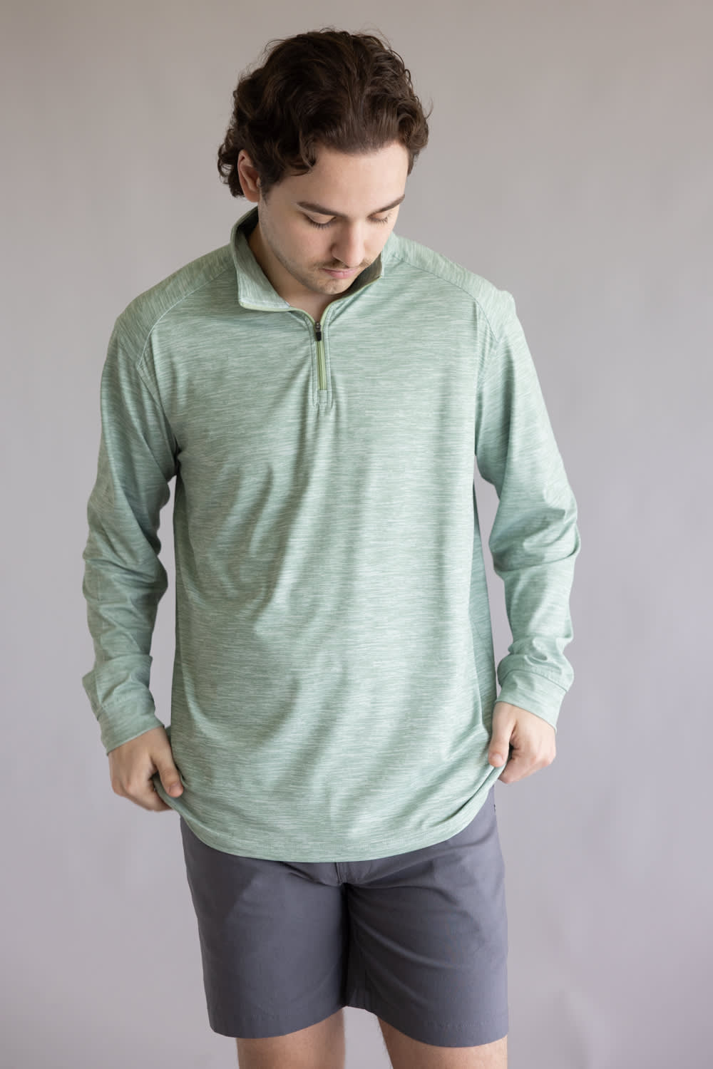 1897 Legends Striped Quarter Zip Pullover for Men in Green