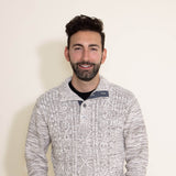1897 Original 1/4 Cable Button Neck Sweater for Men in Ivory and Latte Brown 