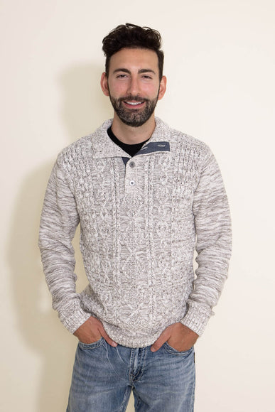 1897 Original 1/4 Cable Button Neck Sweater for Men in Ivory and Latte Brown 