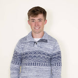 1897 Original ¼ Mock Neck Button Sweater for Men in Blue and Cream