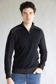1897 Original 1/4 Zip Mock Neck Sweater for Men in Black/Latte